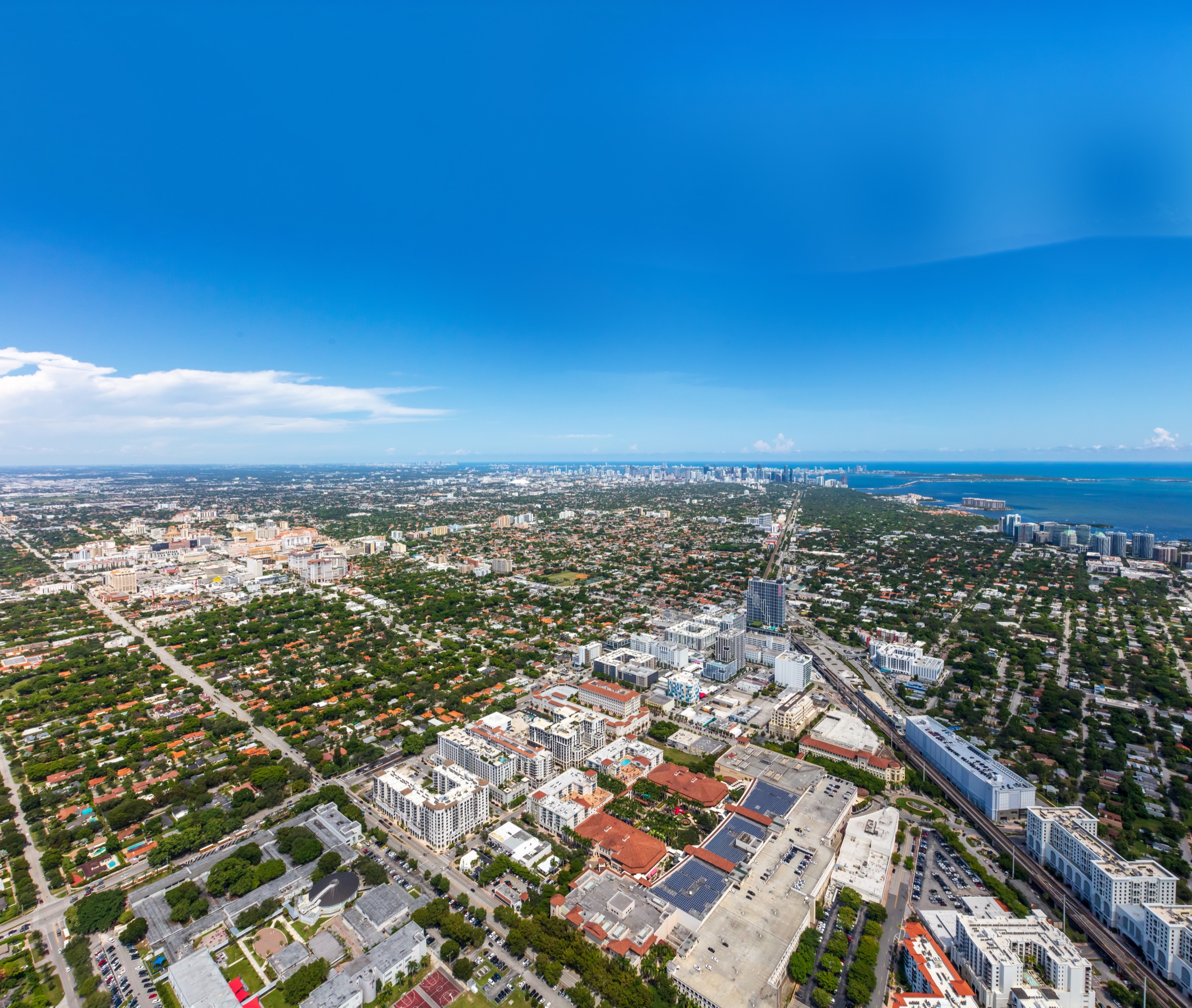 Aerial photograph of the Cassia site on Salzedo Street with the Shops at Merrick Park beyond