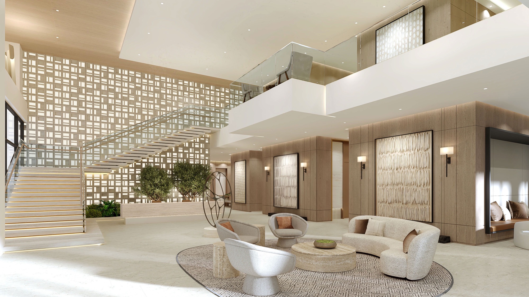 Grand double-height lobby